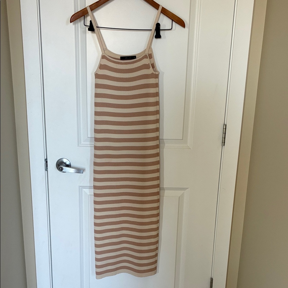 Deluc Beige & Cream Striped Maxi Slip Dress